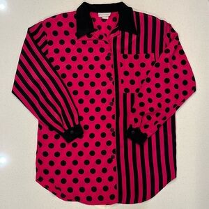 Impressions Womens Oversized Vintage Pink and Black Shirt Blouse Small